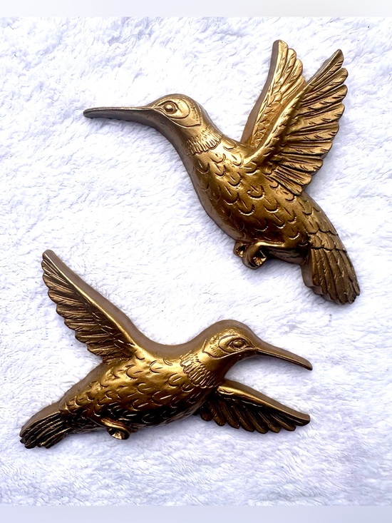 Homco Other - Vtg Homco Hummingbirds Pair Gold Tone Plastic Wall Art Decor USA Made